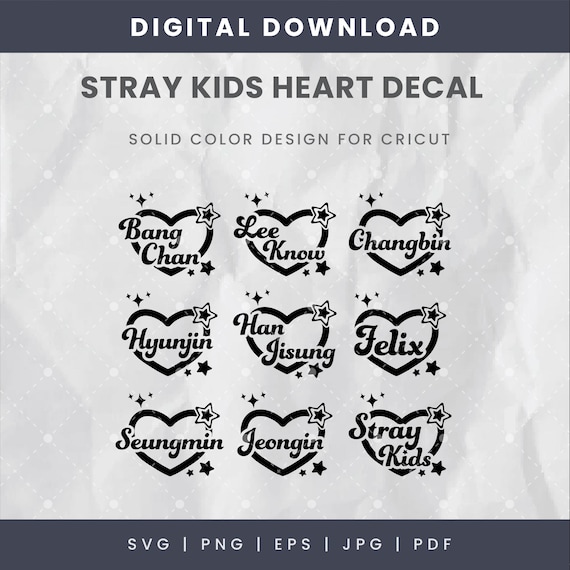 Kpop Stray Kids Name in Heart Decals Light Stick Decal Design