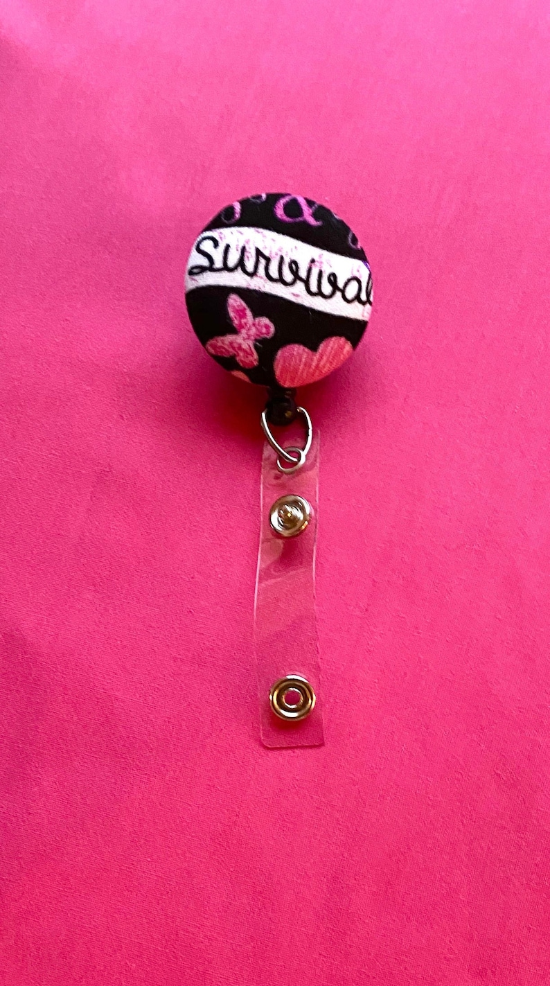 Badge Holder Breast Cancer Awareness Fabric Covered ID Badge Reel ID Card Holder Retractable Badge Reel Made in USA