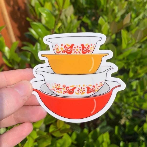 Vintage Friendship Pattern Pyrex Bowls Sticker - Kitchen - Vinyl - Dishwasher Safe - Waterproof - Orange - Red - Collectable - Antique Dish