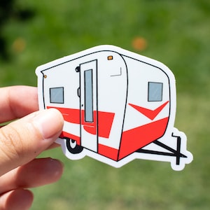 Vintage Trailer Sticker - 1960&#39;s Red Cardinal Travel Trailer - Vinyl - Dishwasher Safe - Waterproof - Weatherproof - Camping Decor - Retro