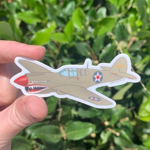 WWII P40 Warhawk Flying Tigers Sticker - Vinyl - Dishwasher Safe - Waterproof - Weatherproof - World War II - Vintage Airplane - Military