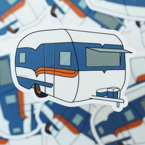 Vintage Trailer Sticker - 1958 Deville Canned Ham Travel Trailer Vinyl Dishwasher Safe - Waterproof - Weatherproof - Camping Decor - Retro