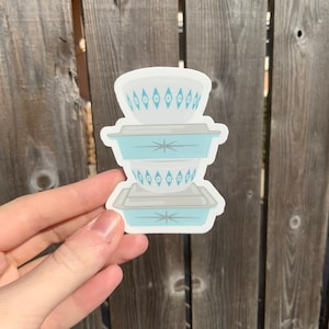 Vintage Blue Pyrex Dishes Sticker / Magnet - Kitchen Accessory - Dishwasher Safe - Waterproof - Atomic Print - Collectable - Antique Dishes