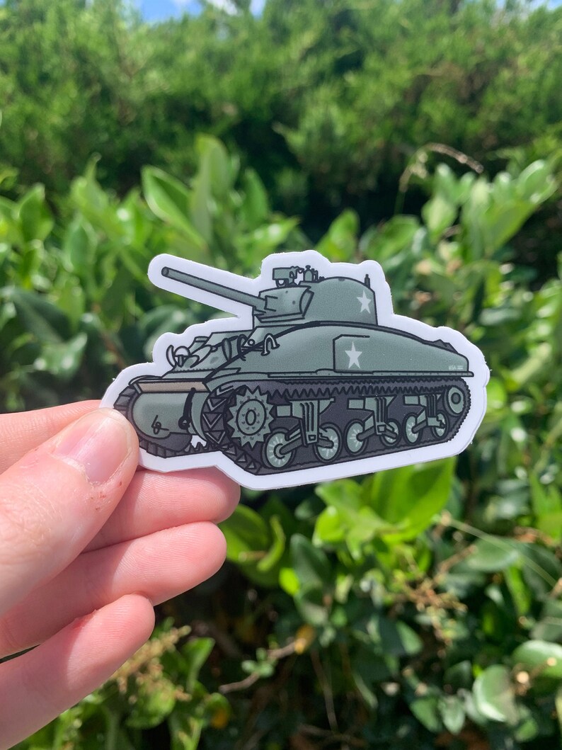 WWII M4A1 Sherman Tank Sticker / Magnet - Vinyl - Dishwasher Safe - Waterproof - Weatherproof - World War II - Vintage Tank - Military