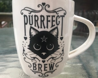 Black Cat Purrfect Brew Witch's Coffee Tea Mug & Spoon