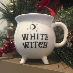 White Witch Witches Brew Witch&#39;s Cauldron Coffee or Tea Yule Winter Solstice Christmas Mug