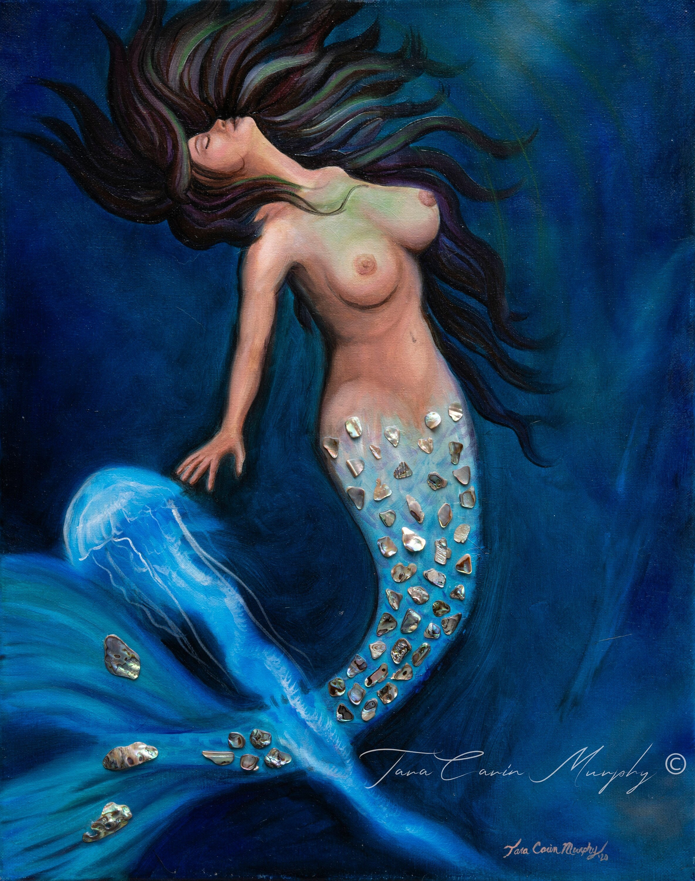 Siren's Call Giclee Print Original Oil Painting Art by Tara Carin Murphy 11" x 14" Mermaid Jellyfish Heart Chakra Love Awaken