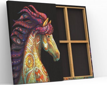 Painted Horse Boho Wall Art Spring Floral Horse Painting BOHO Mixed Media Horse Painting Canvas Print BOHO Floral Horse Art Large Canvas