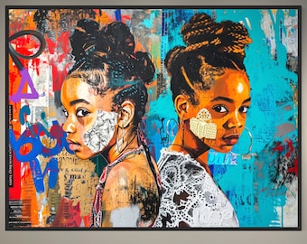 African American Wall Art, painting, large/small/medium happy kids, African Black art best gift, American Bathroom Wall Art, black girl art