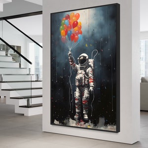 Banksy Astronaut Wall Art, graffiti banksy wall art canvas, graffiti canvas painting, hands canvas print, pop art love sign canvas decor