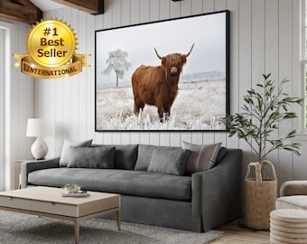 Highland Cow Baby, Highland Cow Canvas Wall Art Print Nursery, Home Goods Wall Art, Etsy Wall Art, Farmhouse Wall Art