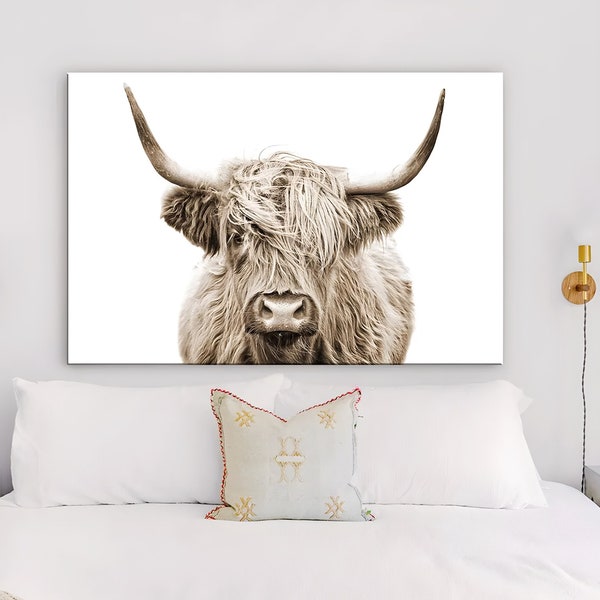Highland Cow Print | Cow Art | Living Room Art | Farmhouse Decor | Highland Cow Wall Decor | Canvas Home Decor | Vintage Wall Art