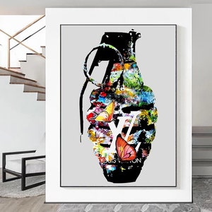 graffiti banksy wall art canvas, graffiti canvas painting, hands canvas print, pop art love sign canvas decor