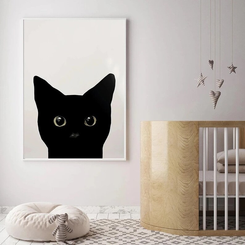 Cat Wall Art Black and White Wall Art Framed Feminine Wall Etsy