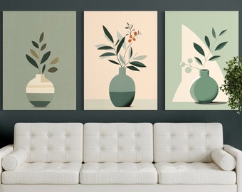 Sage Green Wall Art | Green Poster Set Of 3 | Modern Art Prints | Boho Home Decor | Above Bed Decor | Sage Green Print Set