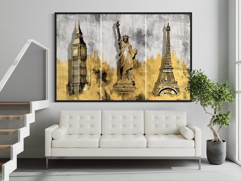 Gold Framed Wall Art Gold Wall Decor Gold Metal Leaf Line Etsy