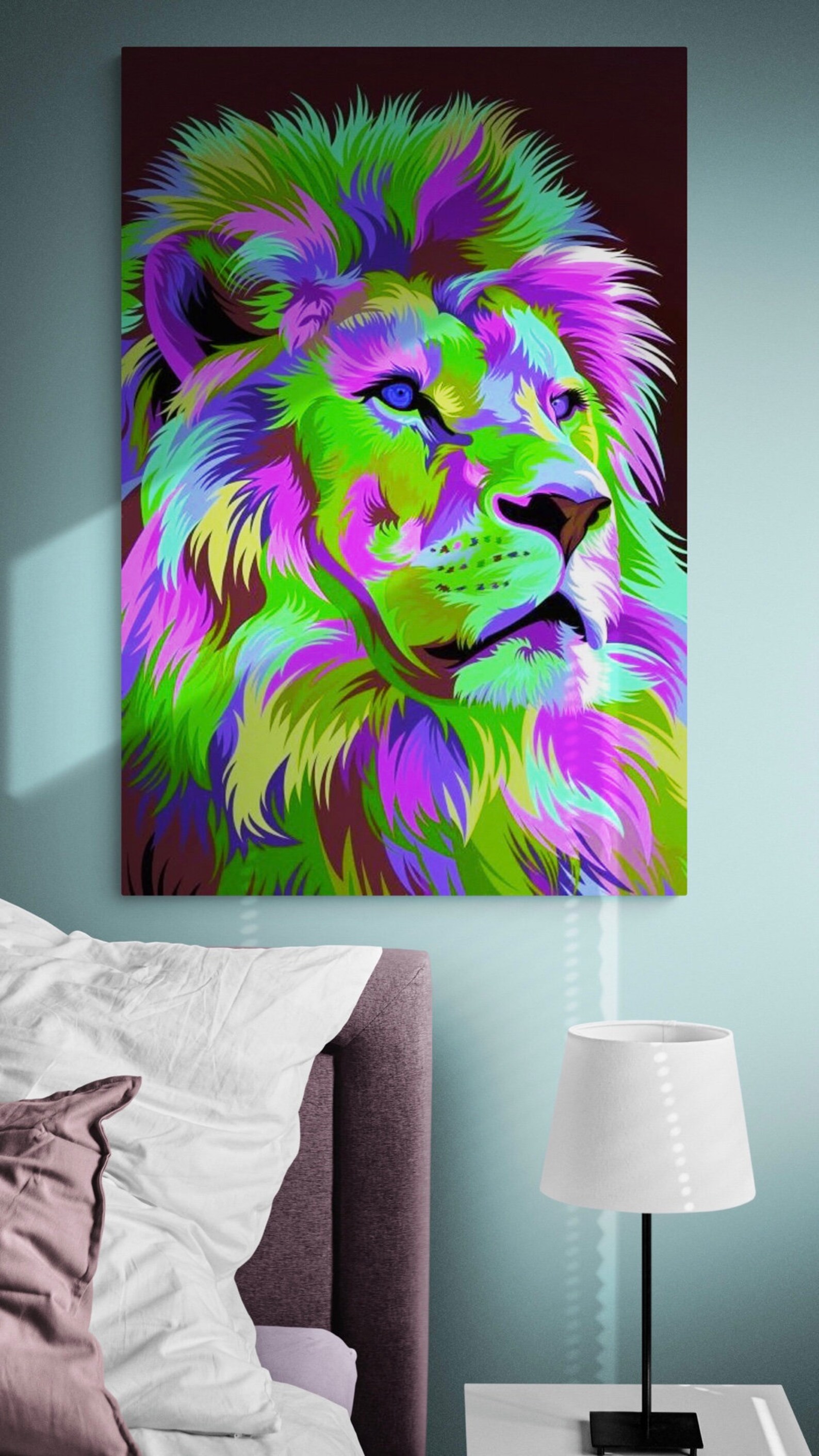 Colorful Lion King Painting FRAMED Canvas Wall Art Choose Etsy