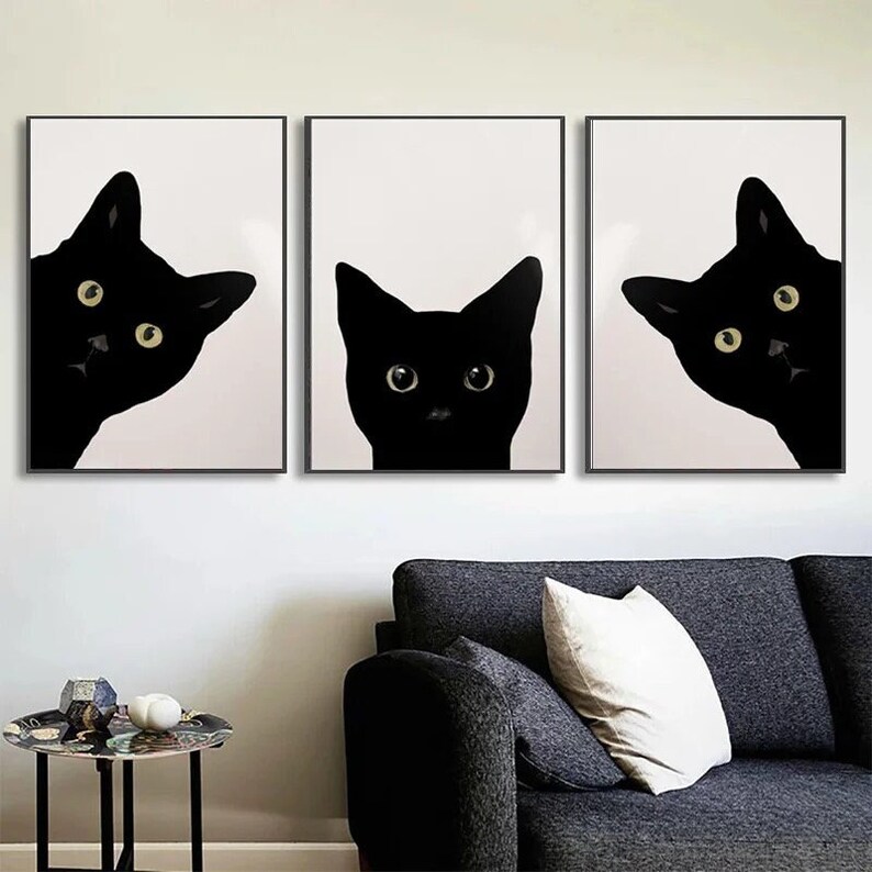 Cat Wall Art Black and White Wall Art Framed Feminine Wall Etsy