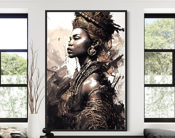 African Wall Art | African American Art | Canvas Painting | African Art | Gold And Black Wall Art | Woman Art | African Wall Art