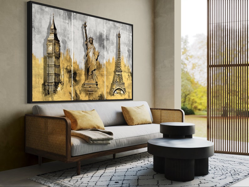 Gold Framed Wall Art Gold Wall Decor Gold Metal Leaf Line Etsy