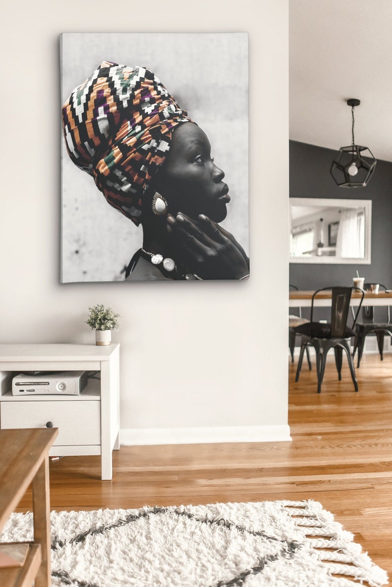 African Woman Wall Art Canvas Painting Gold and Black Wall Etsy