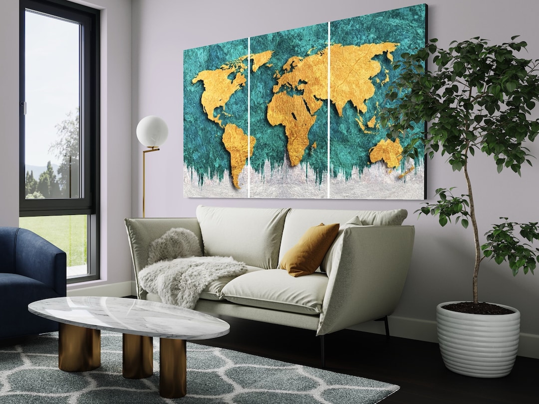 World Map Canvas Wall Art Colorful World Map Print 1 Panel 3 Piece Wall ...