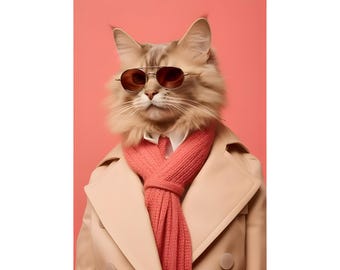 Custom Cat Portrait Canvas Print - Stylish Cat Art, Personalized Pet Painting, Funny Animal Lover Gift, Trendy Cat Decor, Cool Cat Wall Art