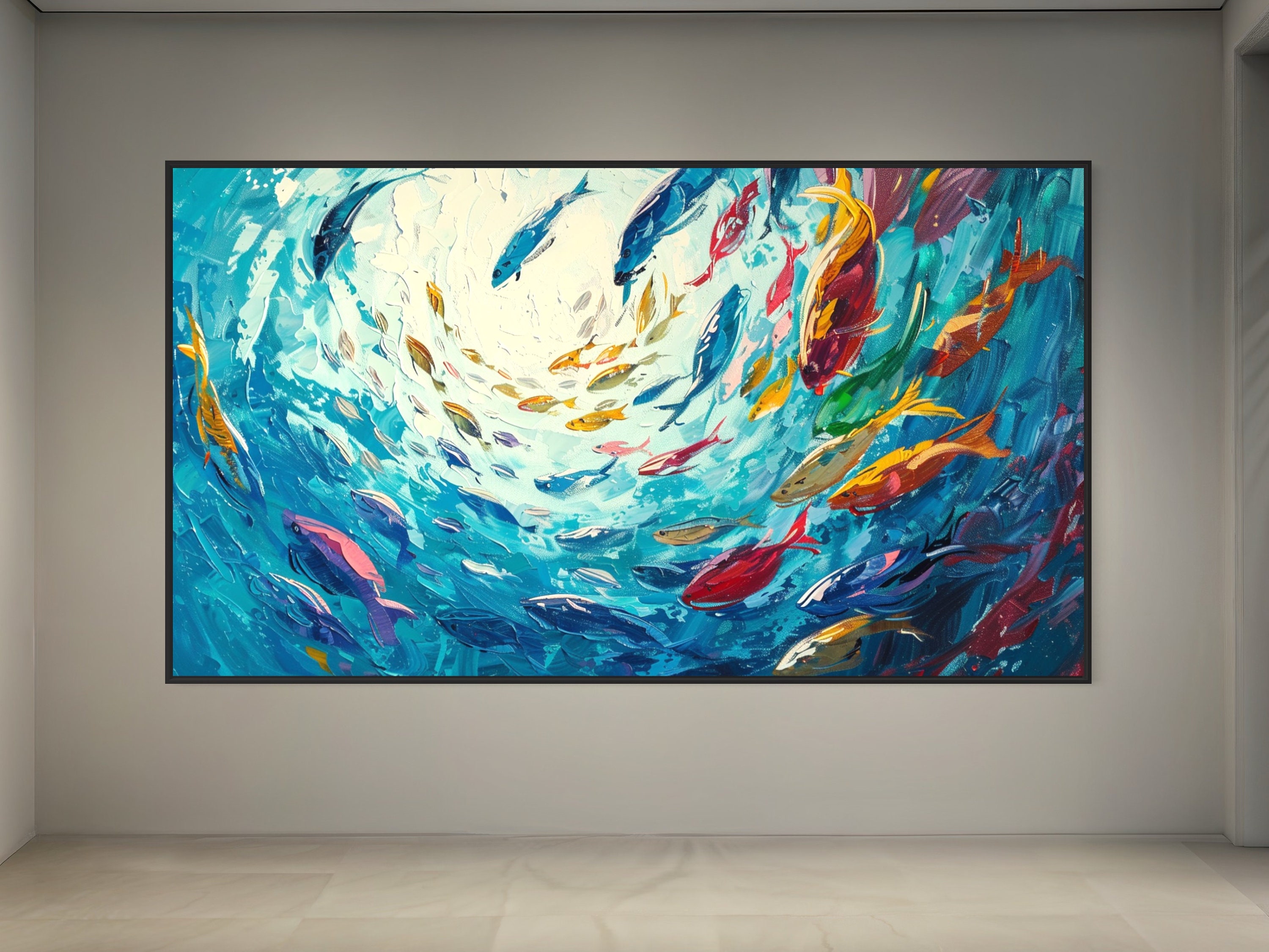 Large Abstract Fish School Paintings on Canvas Colorful Fish Painting ...