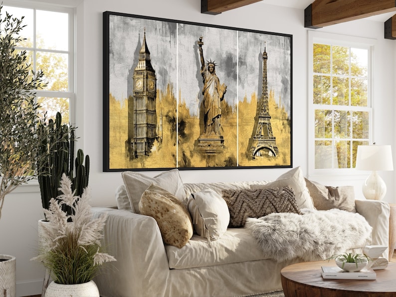 Gold Framed Wall Art Gold Wall Decor Gold Metal Leaf Line Etsy