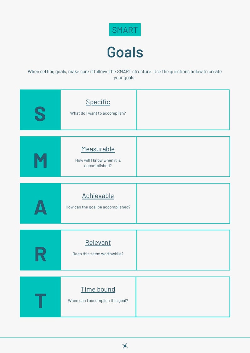 Teal SMART Goals Template Minimalistic Professional Career Goal Setting
