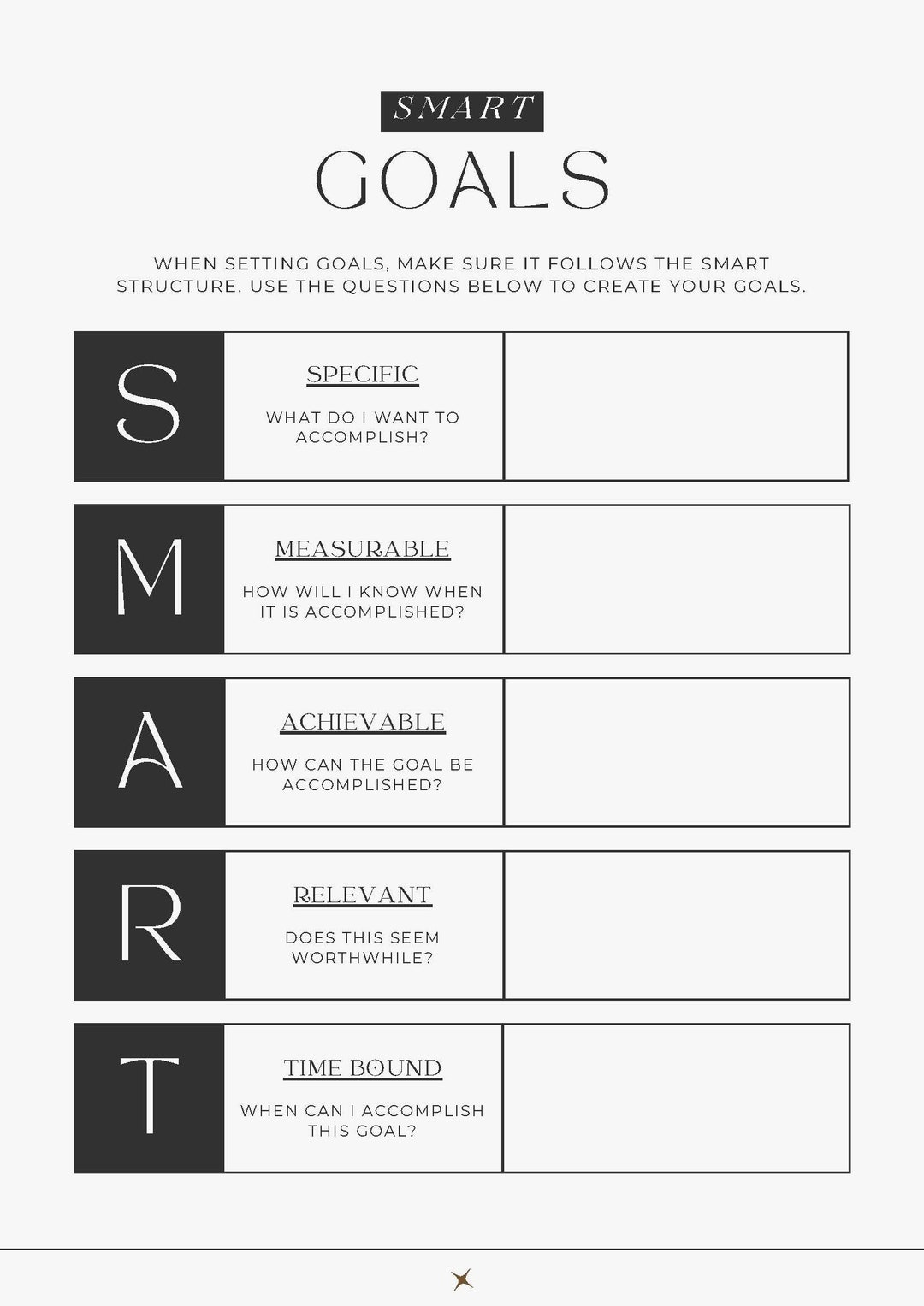 Black and White SMART Goals Template Minimalistic Professional Career ...