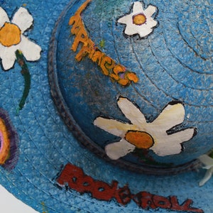 Summer Hat,Sun Hat,Wide Brim Hat,One of a Kind,Wall Decor,Beachwear,Picnic,Straw Hat,Unique,HandPainted Floopy Hat, Photo Session Accessory