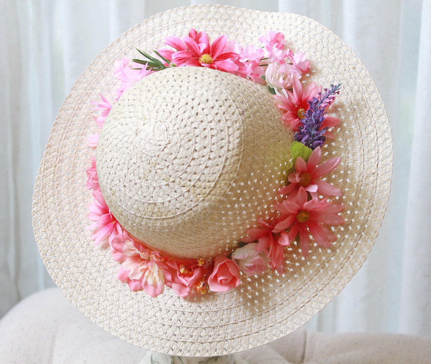 Betsey Johnson NWOT Floral Bliss Straw Sun Hat Pink Rose Wide Brim Floppy Boho Barbiecore Pink Floral Hat | Statement Summer Wide Brim - Etsy main image 4