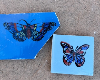 Hand glazed butterfly tiles