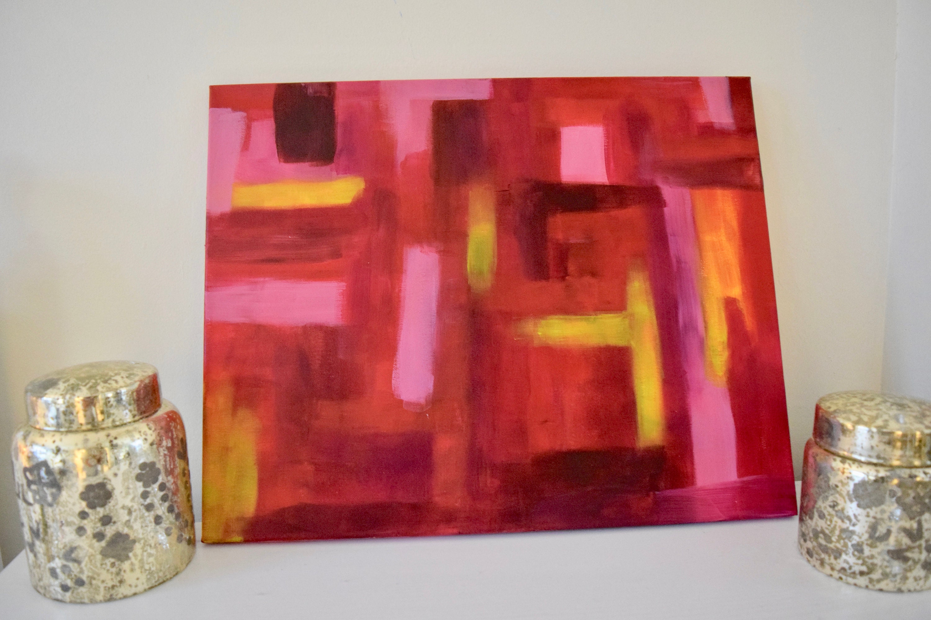 Abstract Red Acrylic Painting Etsy Sweden