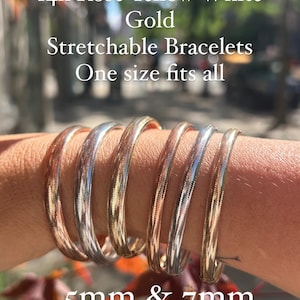 14K Solid Yellow Rose White Gold Stretch Mesh Bracelet Cuff 5mm 7mm  Unisex One Size Fits All