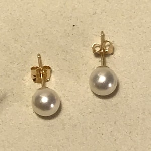 14K Solid Gold Perle Ohrstecker, Süßwasser Perle Ohrringe, Solid Gold Perle Ohrringe