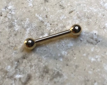 14K Solid Gold Straight Barbell, 16g, 10mm length, 2mm balls, Eyebrow Barbell, Cartilage Barbell
