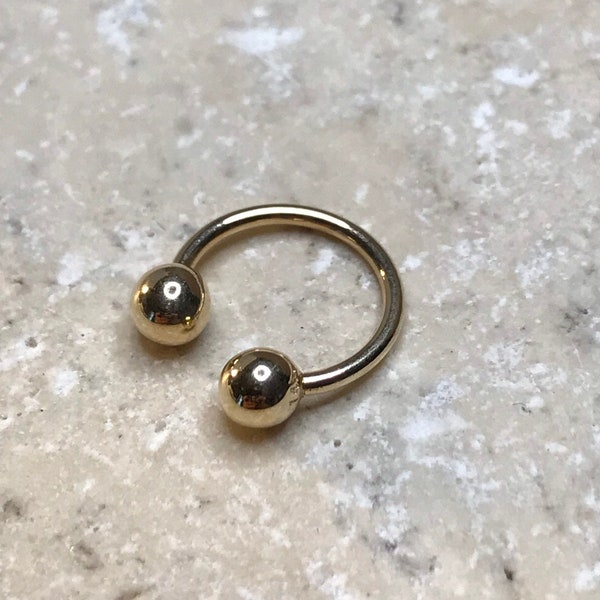 Septum en or massif 14 carats, Daith, cartilage, anneau en fer à cheval hélicoïdal, 16 g, boules de 4 mm