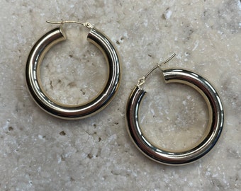 14K Solid Gold klobige Creolen, dicke Gold Creolen, fette Creolen, Chubby Gold Creolen