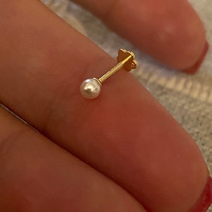 14K Solid Yellow Gold Pearl Gemstone Piercing, Screw Back Star, Tiny 16g  Snow Flake Piercing, Threaded Post, Hand Crafted Jewelry