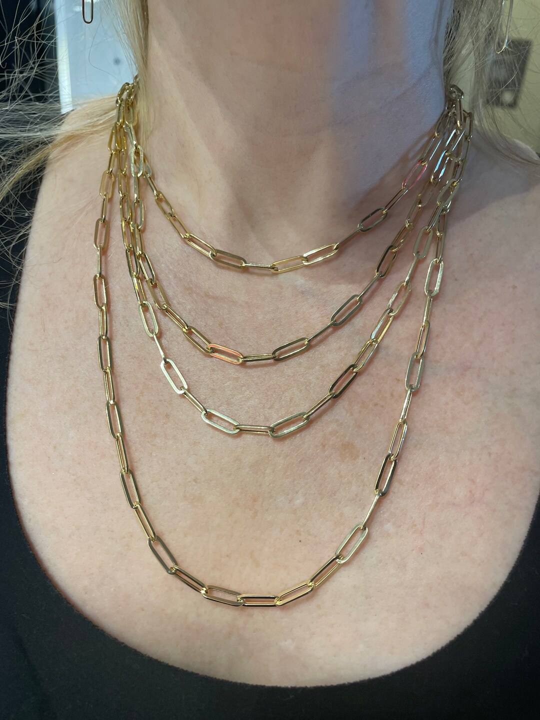 14K Gold Paper Clip Chain Necklace 16, 18, 20, 24 Inches
