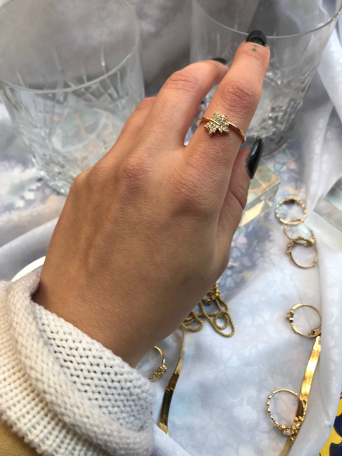 14K Solid Yellow Gold Leaf Ring Etsy