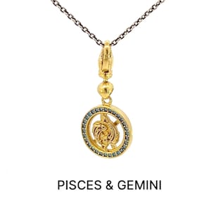 Astrological, Zodiac, Star, Moon Sign, Sun Sign, Charms, Pendant, Necklace, Birth Stone, Yellow Gold, Symbol, Glyph, Double Sided Spinner