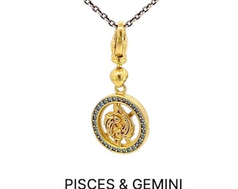 Astrological, Zodiac, Star, Moon Sign, Sun Sign, Charms, Pendant, Necklace, Birth Stone, Yellow Gold, Symbol, Glyph, Double Sided Spinner