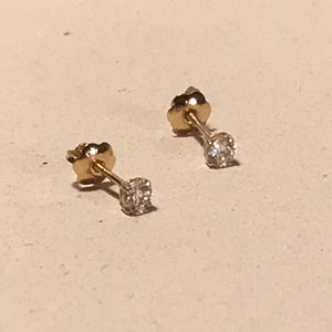 14K Solid Gold 3.5mm CZ Stud Earrings, Solid Gold Studs, Cubic Zirconia Studs