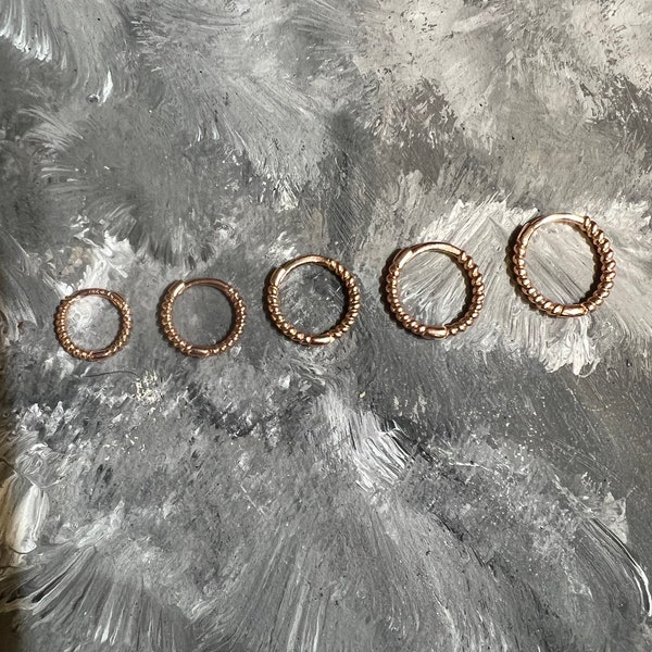 14K Solid Rose Gold Huggie Earring, Gold Cartilage Hoop, Twisted hoop , Nose ring