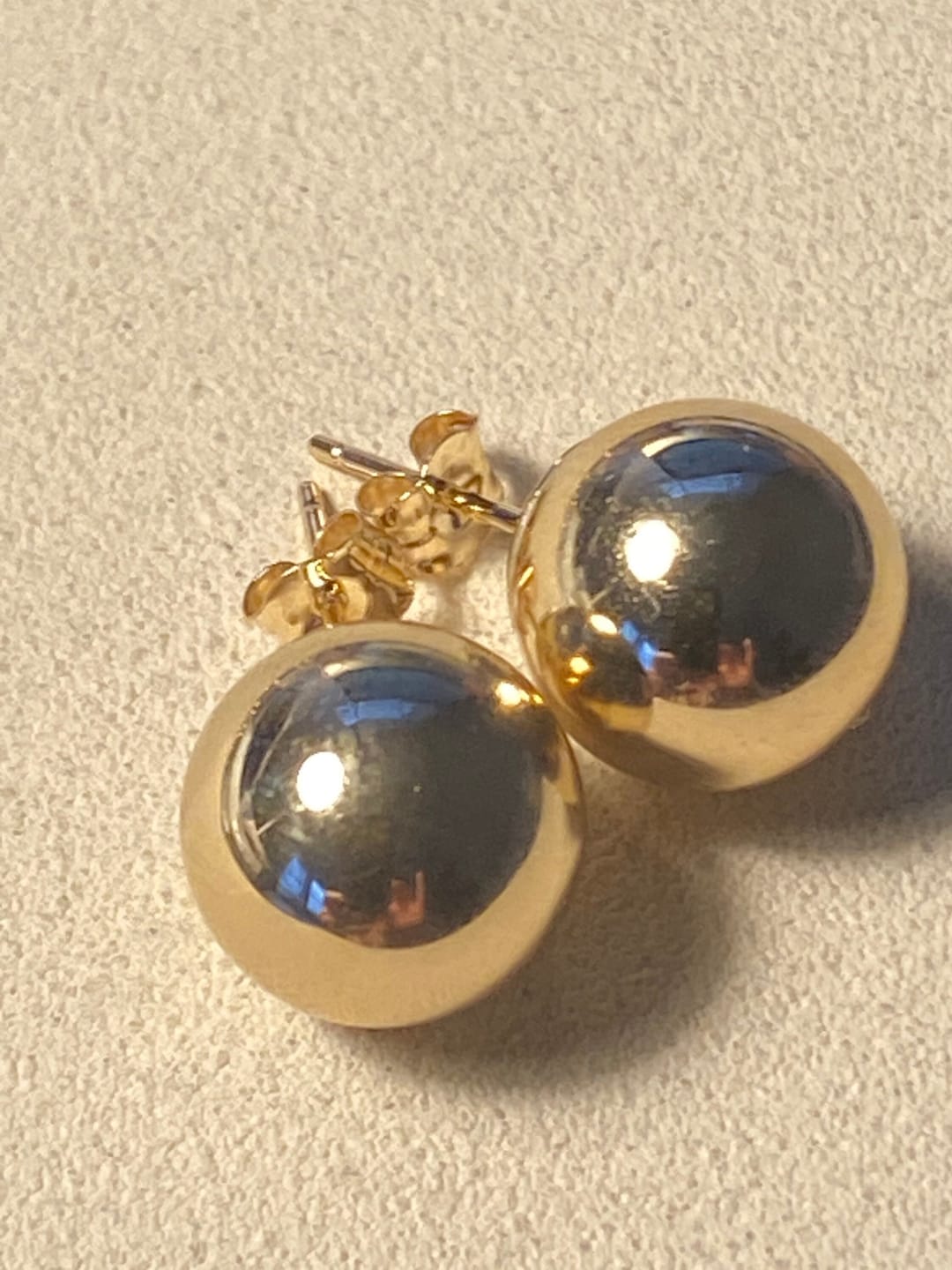 14K Yellow Gold Ball Earrings with Linear Texture(5mm)