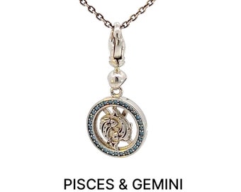Astrological, Zodiac, Star, Moon Sign, Sun Sign, Charms, Pendant, Necklace, Birth Stone, White Gold, Symbol, Glyph, Double Sided Spinner