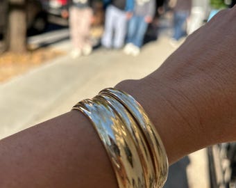 14K Solid Yellow Gold Stretch Mesh Bracelet Cuff 5mm 7mm 9 mm 11 mm  Unisex One Size Fits All